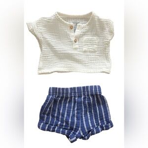 Cat & Jack Baby Cream Henley Top with Blue Striped Shorts Set